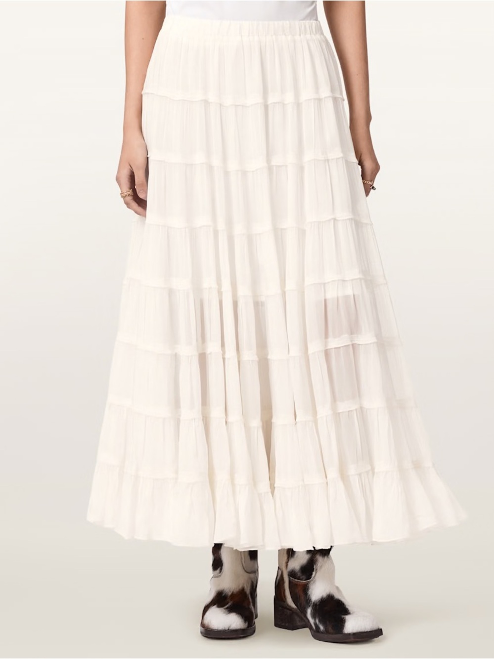 All Saints Ivory Tiered Maxi Skirt
